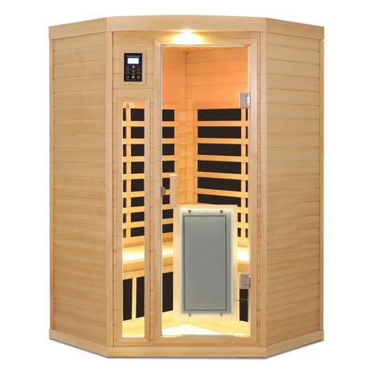 Two-person Hemlock wood infrared sauna with glass door and control panel HouseOfZazla on Tampa Home & Garden Store