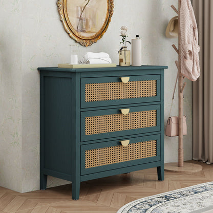 3 Drawer Cabinet by HouseOfZazla with natural rattan caned fronts in teal finish on Tampa Home & Garden Store