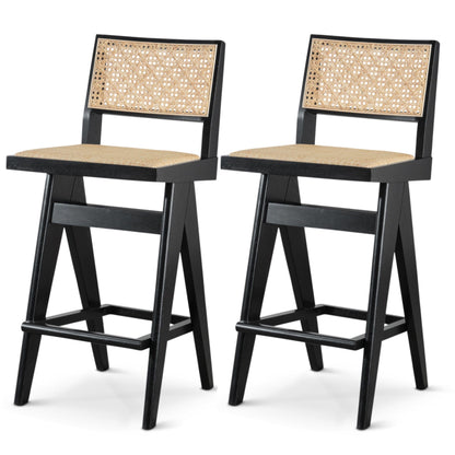 Bar stools set of 2 with black frames and full back support, woven rattan back panels on Tampa Home & Garden Store
