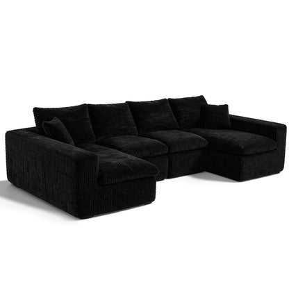 Modular sectional cloud couch in black corduroy fabric, 3-piece by HouseOfZazla for living room on Tampa Home & Garden Store