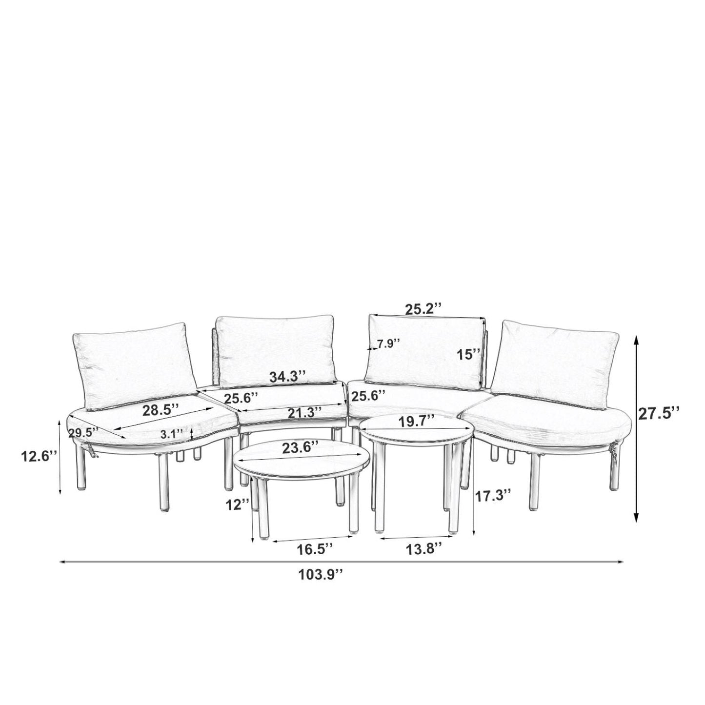 Outdoor Patio 6 Piece Sofa Set And Cushions