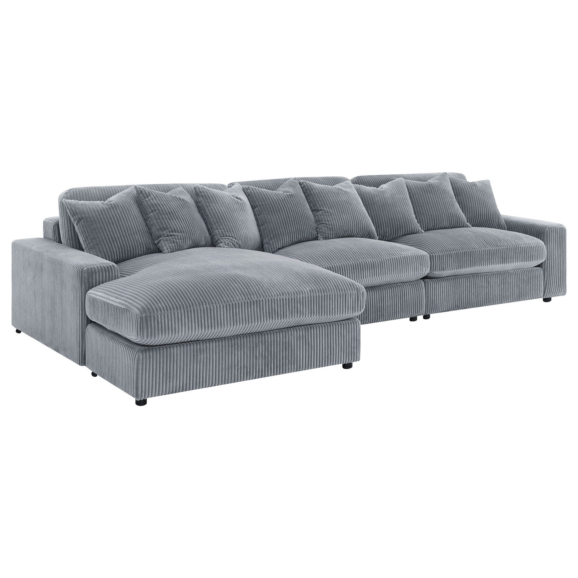 Cassidy Upholstered Sectional Sofa with Reversible Cushions in blue-gray corduroy on Tampa Home & Garden Store