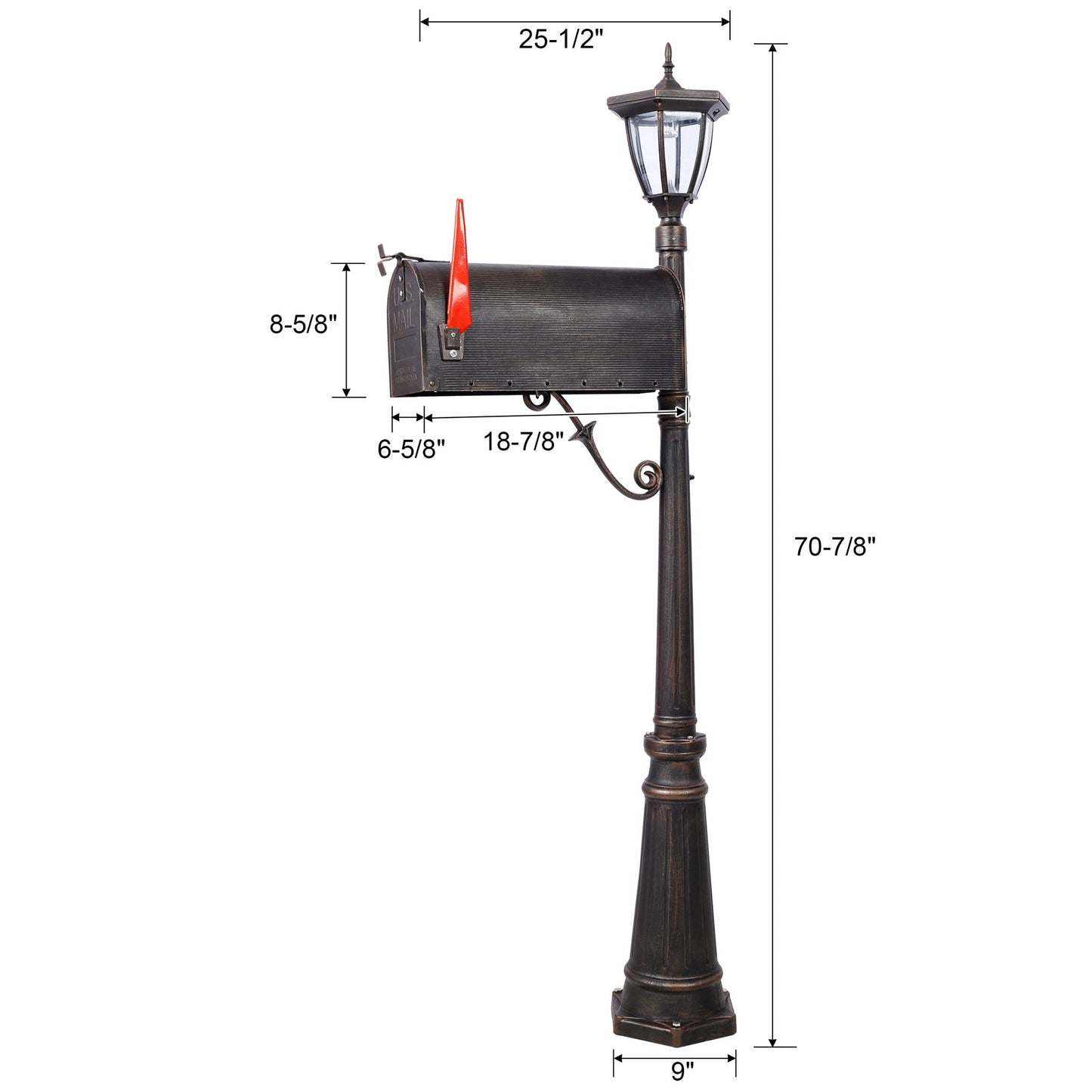 Stratford cast aluminum mailbox with post and solar light brown fluted base by HouseOfZazla on Tampa Home & Garden Store