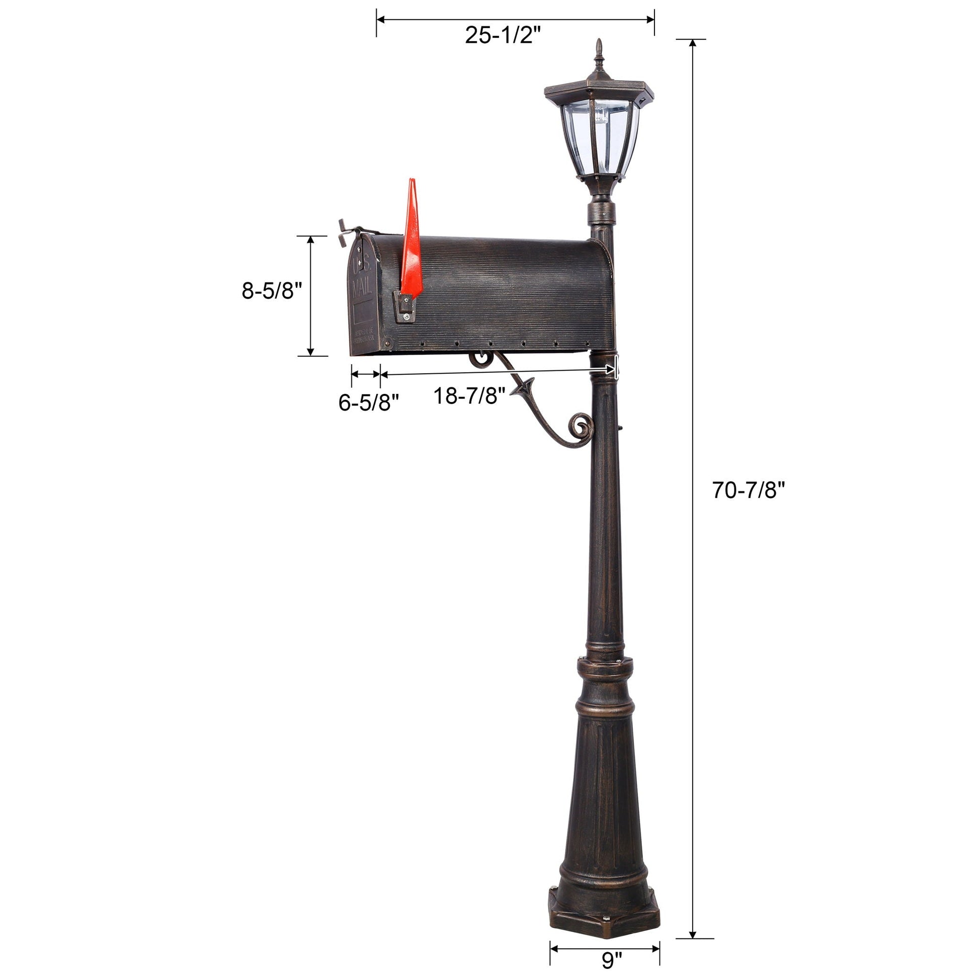 Stratford cast aluminum mailbox with post and solar light brown fluted base by HouseOfZazla on Tampa Home & Garden Store