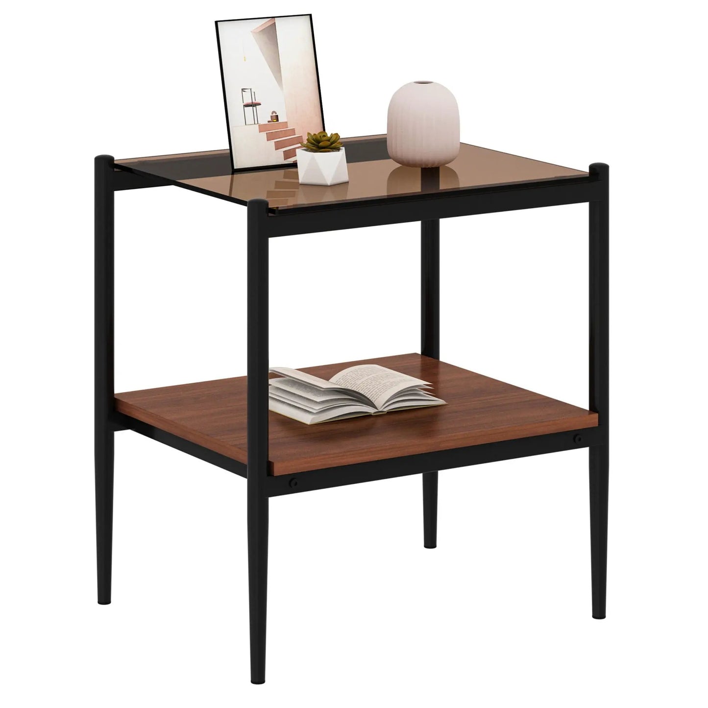 Modern End Table Set of 2 With Tempered Glass