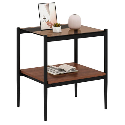 Modern End Table Set of 2 With Tempered Glass