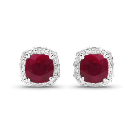 Earrings: Bids.com ruby cushion-cut with white topaz halo in .925 sterling silver, pair on Tampa Home & Garden Store