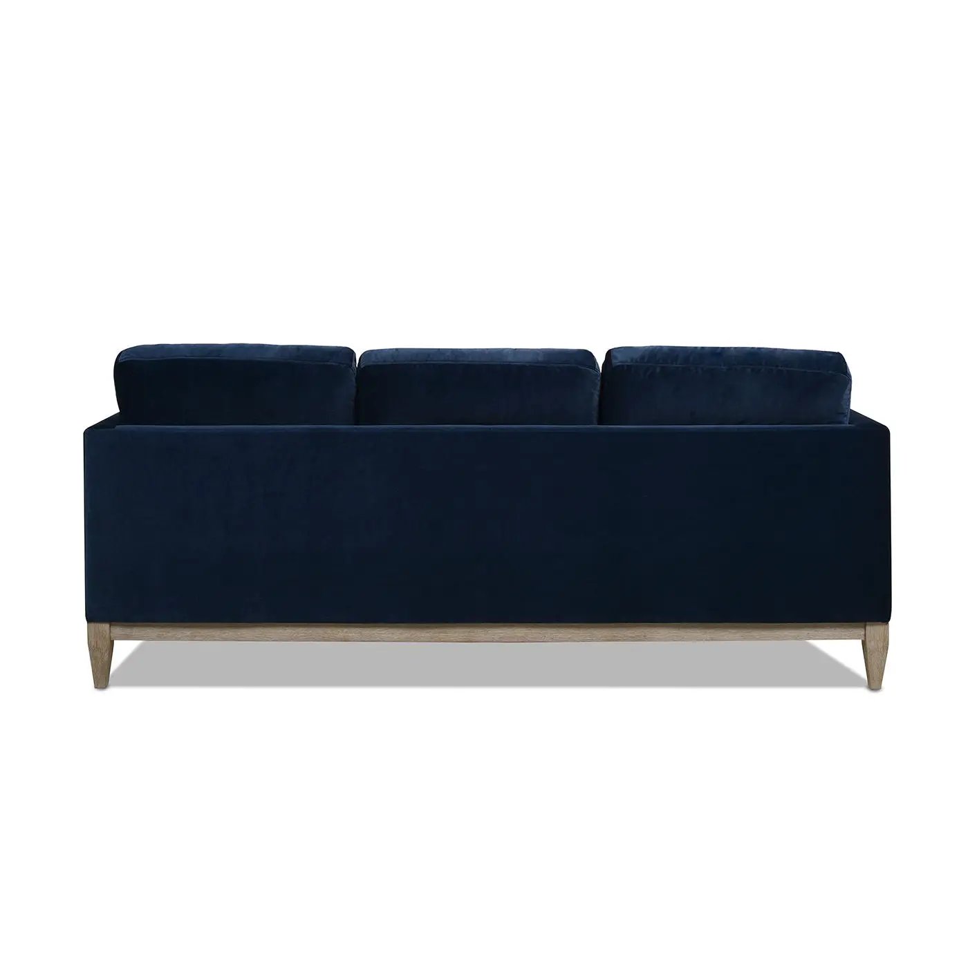 Knox Modern Farmhouse Sofa navy velvet 3-seat stationary sofa with natural wood legs on Tampa Home & Garden Store