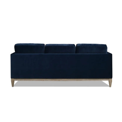 Knox Modern Farmhouse Sofa navy velvet 3-seat stationary sofa with natural wood legs on Tampa Home & Garden Store