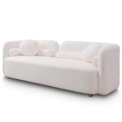 Luxury Modern Couch, 3 Seater Sofa in white plush fabric with rounded arms and bolster cushions on Tampa Home & Garden Store