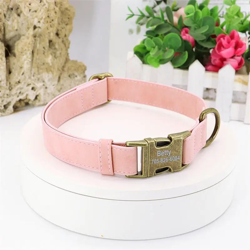 Teddy Corgi dog collar pink leather with brass buckle and Betty engraving on Tampa Home & Garden Store