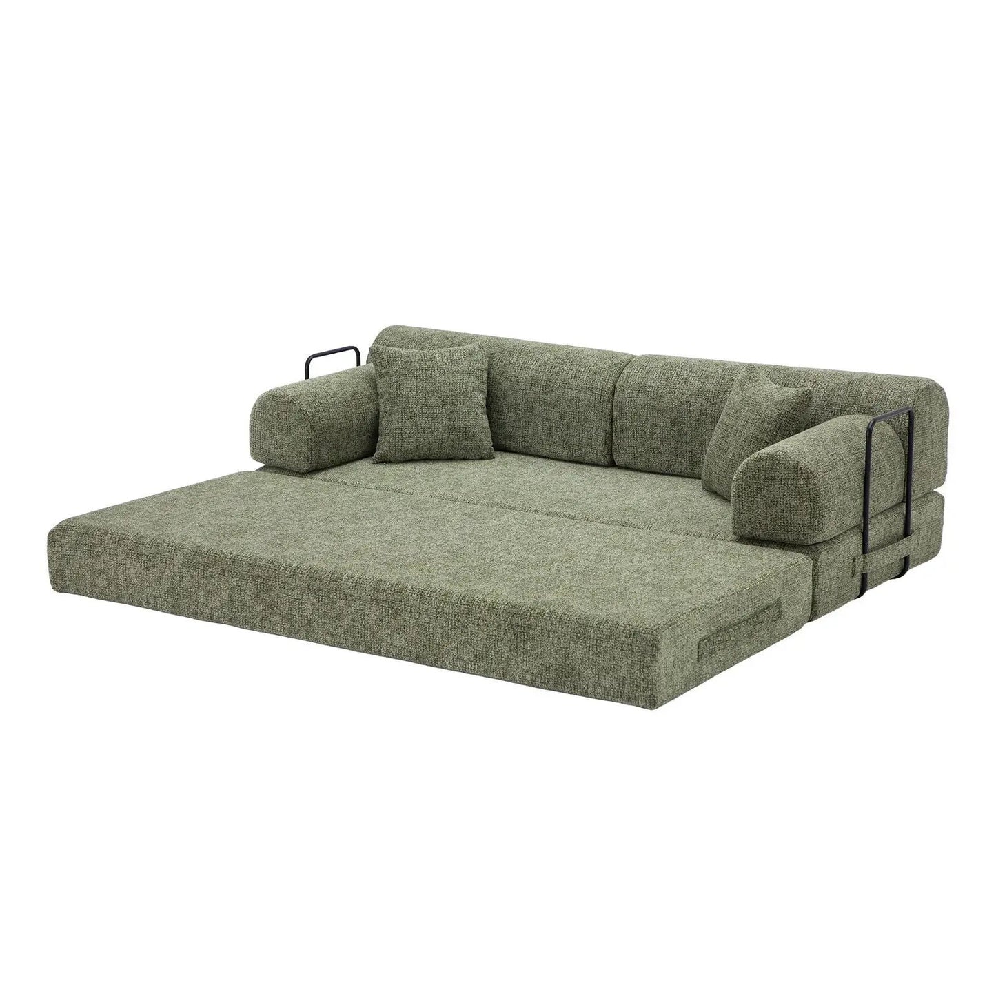 Modern 2 Tone Fabric Convertible Sleeper Sofa Bed olive green futon metal rails on Tampa Home & Garden Store