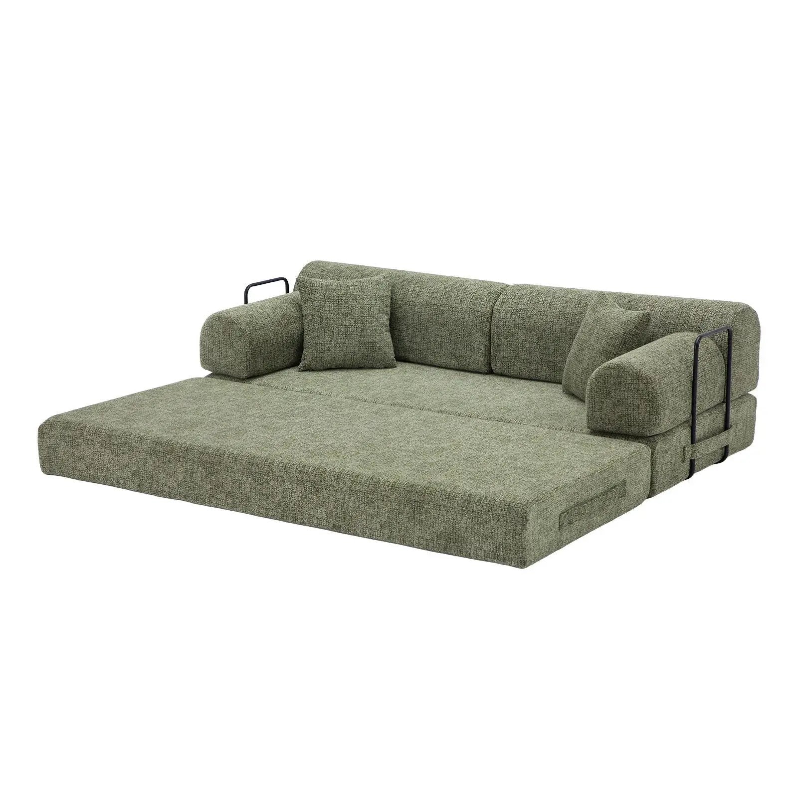 Modern 2 Tone Fabric Convertible Sleeper Sofa Bed olive green futon metal rails on Tampa Home & Garden Store