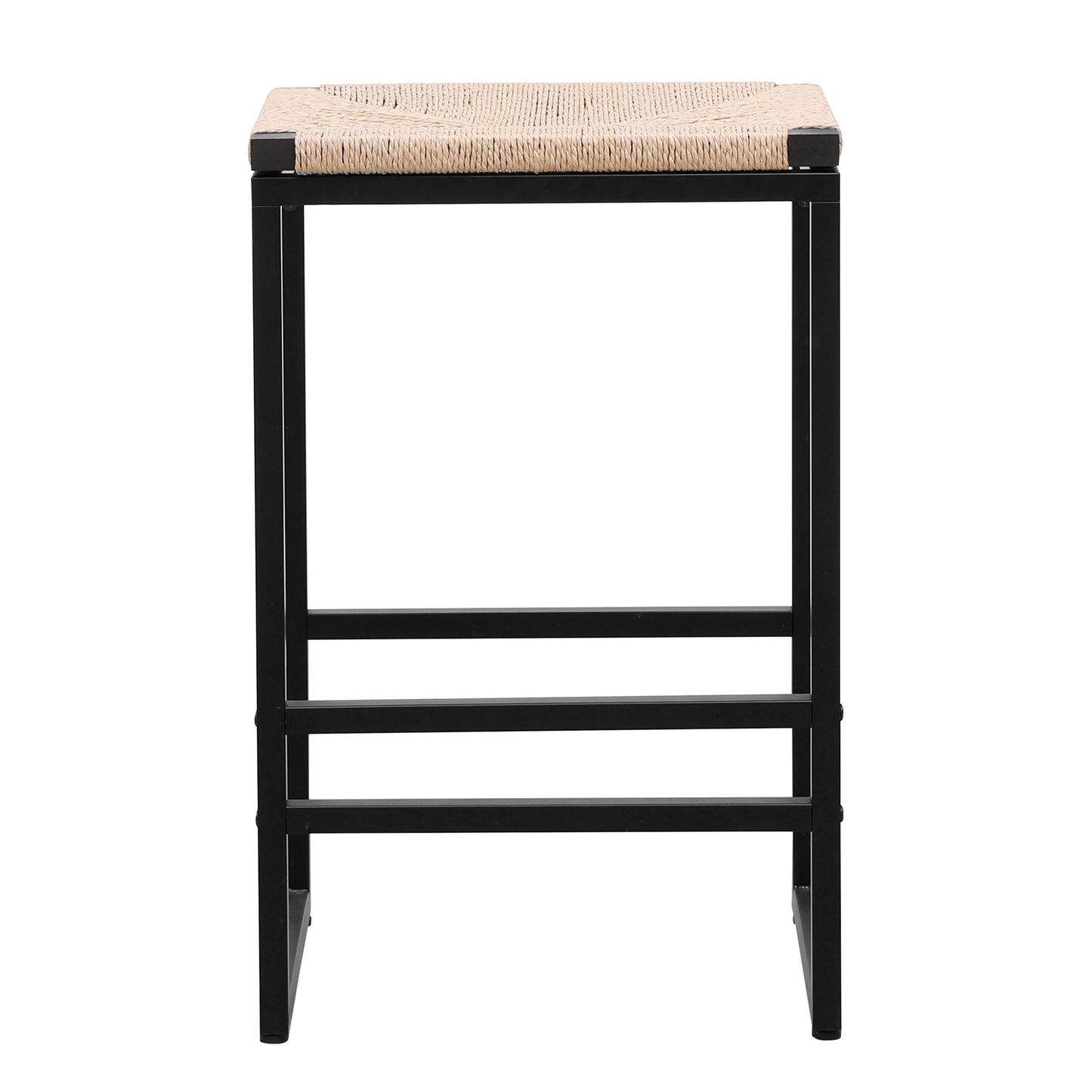 Boho backless bar stools set of 2 with paper rope woven seat and black frame for kitchen counter on Tampa Home & Garden Store