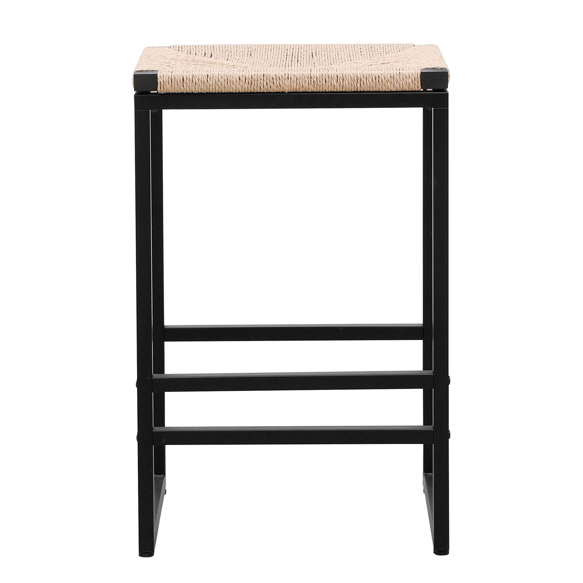 Boho backless bar stools set of 2 with paper rope woven seat and black frame for kitchen counter on Tampa Home & Garden Store