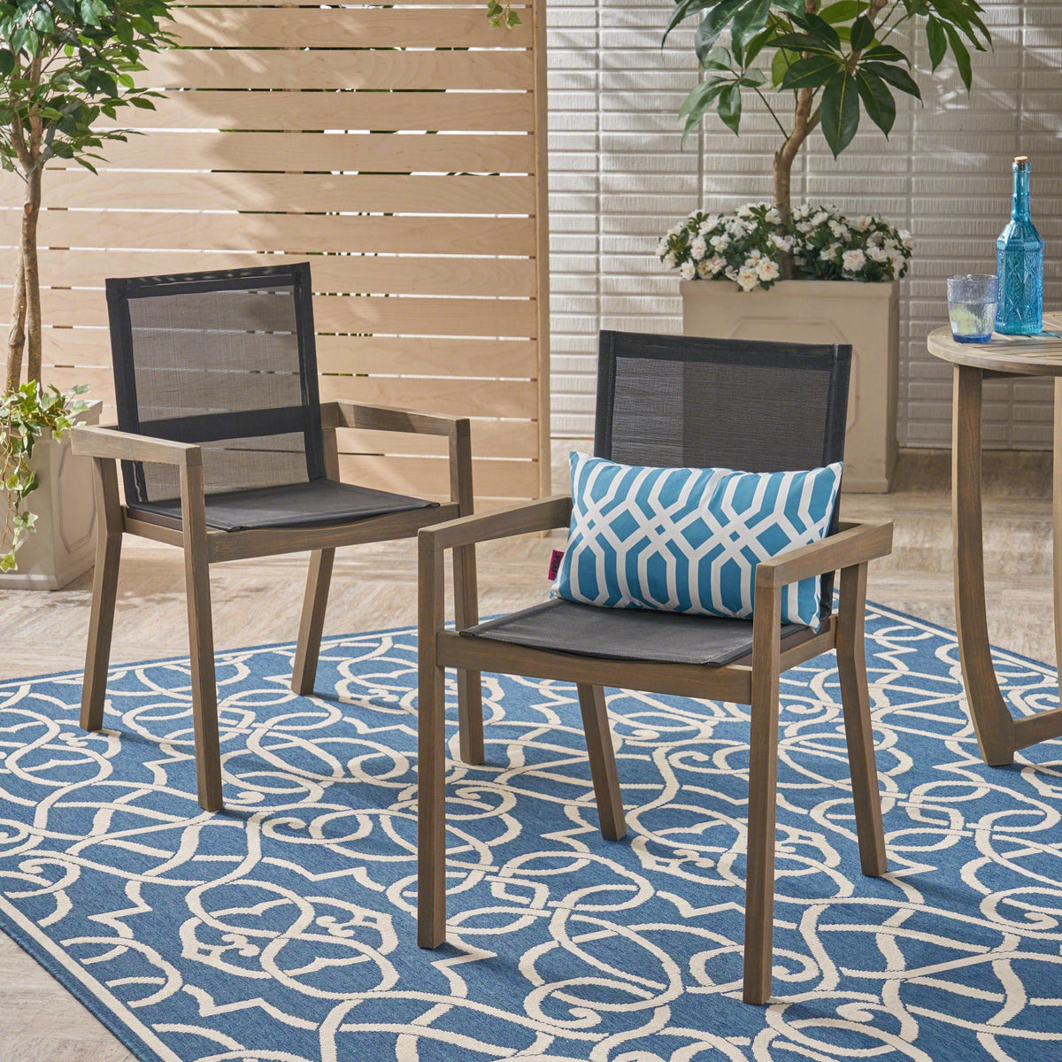 Belfast dining chair set with mesh seating, acacia wood frame outdoors, 2-pack HouseOfZazla on Tampa Home & Garden Store