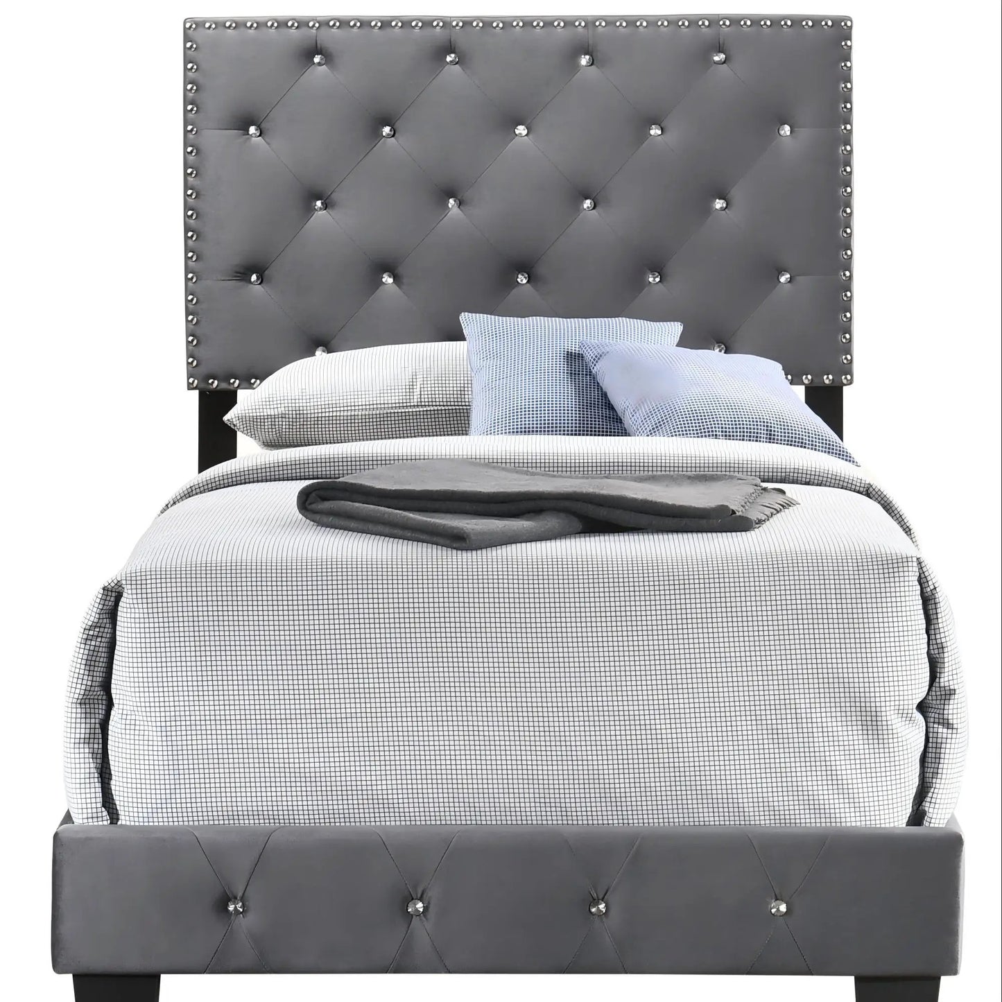 Luxurious Upholstered Bed in dark gray faux leather with tufted headboard by Unique Piece on Tampa Home & Garden Store