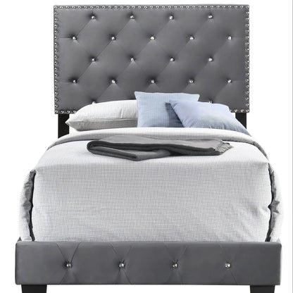 Luxurious Upholstered Bed in dark gray faux leather with tufted headboard by Unique Piece on Tampa Home & Garden Store
