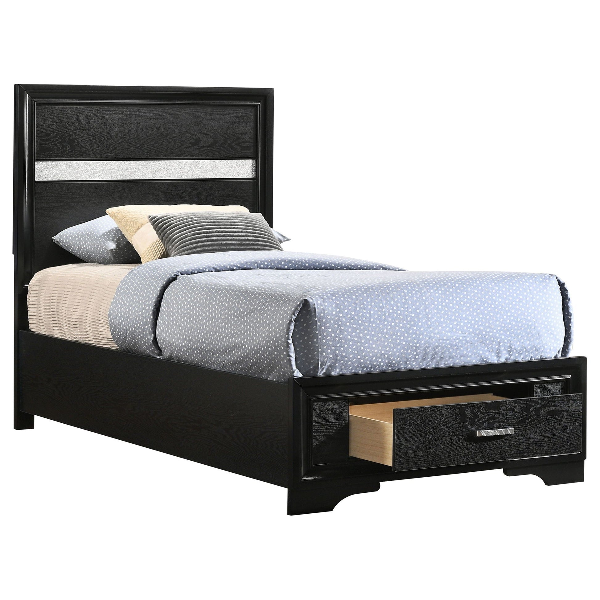 Urbana storage panel bed black wood finish with built-in drawers by HouseOfZazla on Tampa Home & Garden Store