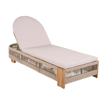 Outdoor chaise lounge HouseOfZazla; acacia wood, beige cushion, adjustable backrest on Tampa Home & Garden Store