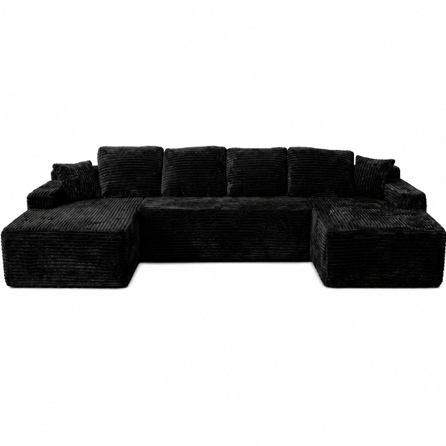 131-Inch Modular Sectional Oversized Sofa by HouseOfZazla in black corduroy with plush cushions on Tampa Home & Garden Store
