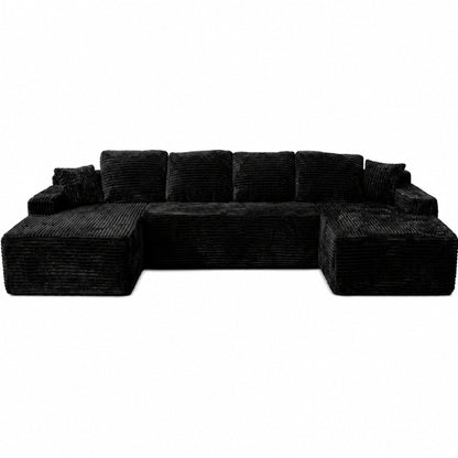 131-Inch Modular Sectional Oversized Sofa by HouseOfZazla in black corduroy with plush cushions on Tampa Home & Garden Store