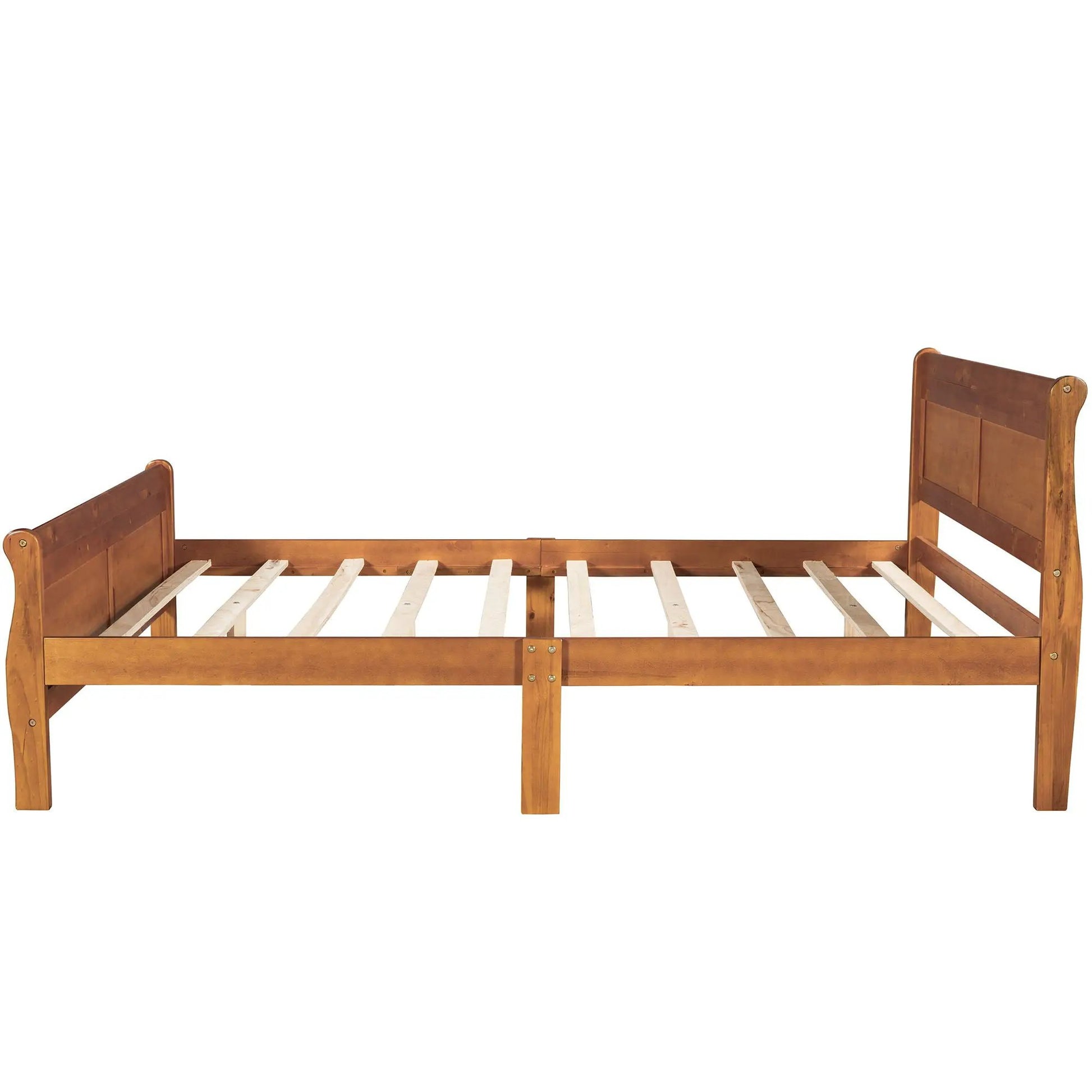 Platform bed frame in warm wood with headboard footboard and visible wood slats on Tampa Home & Garden Store