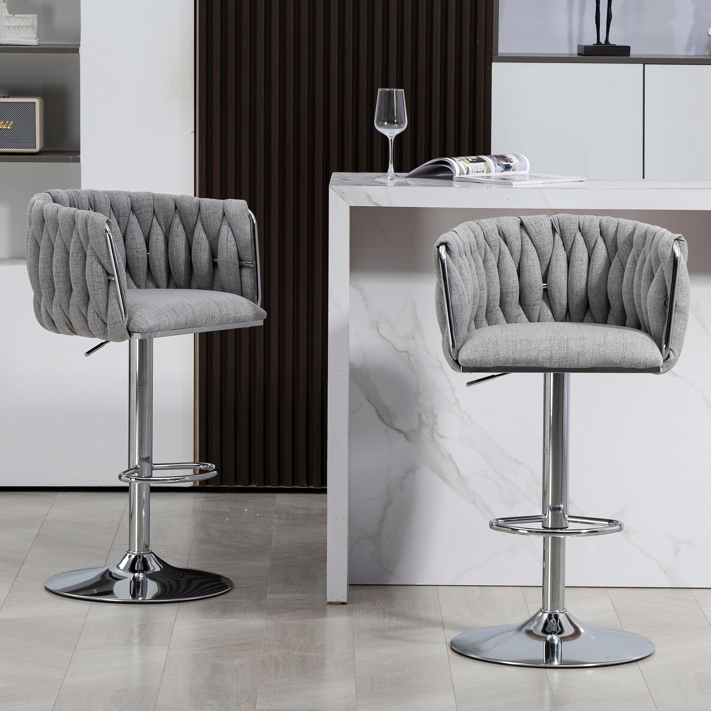 360 Swivel Counter Stools With a Woven Back