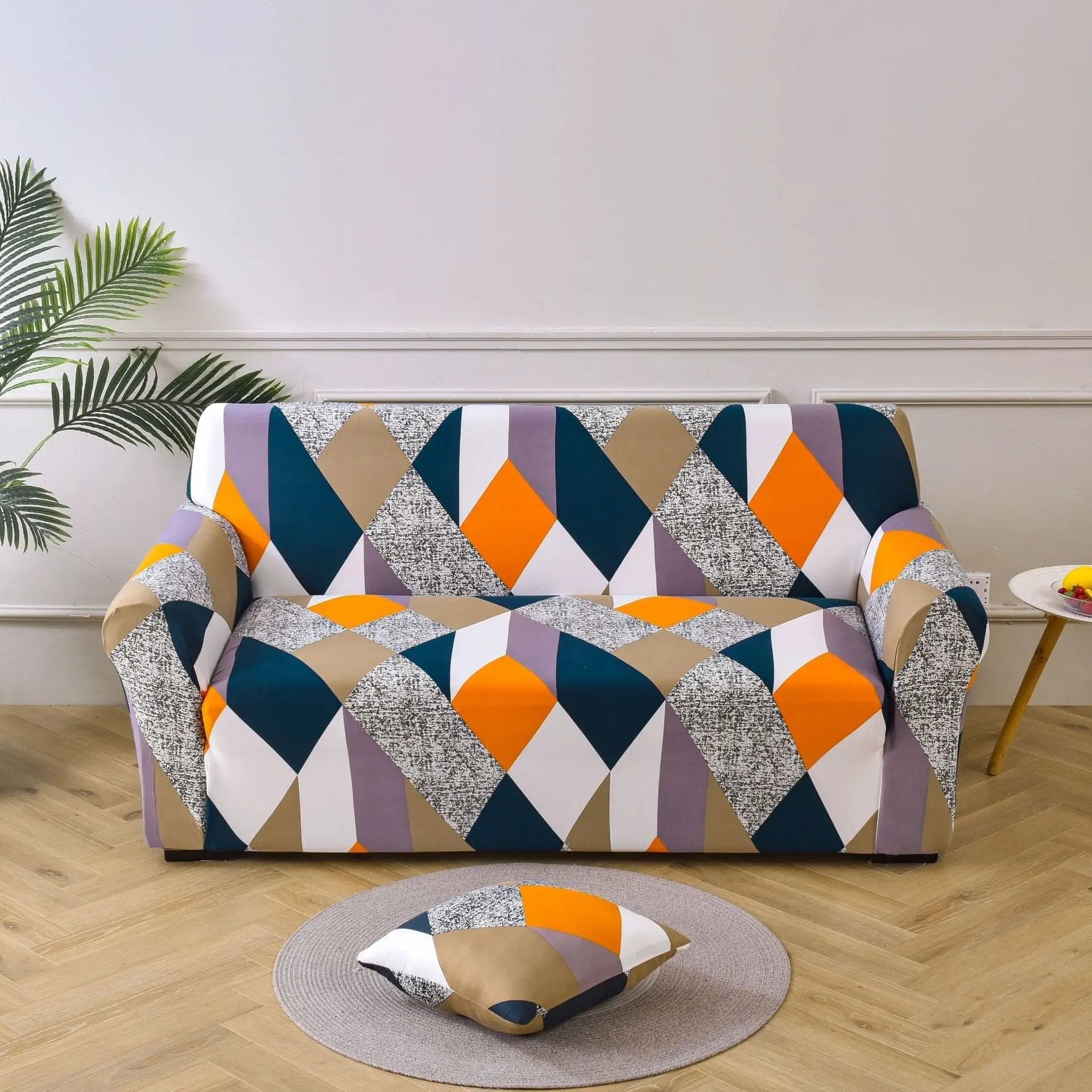 Sofa cover elastic all-inclusive full cover FLIPSTYLEZLLC in multicolor geometric pattern on Tampa Home & Garden Store
