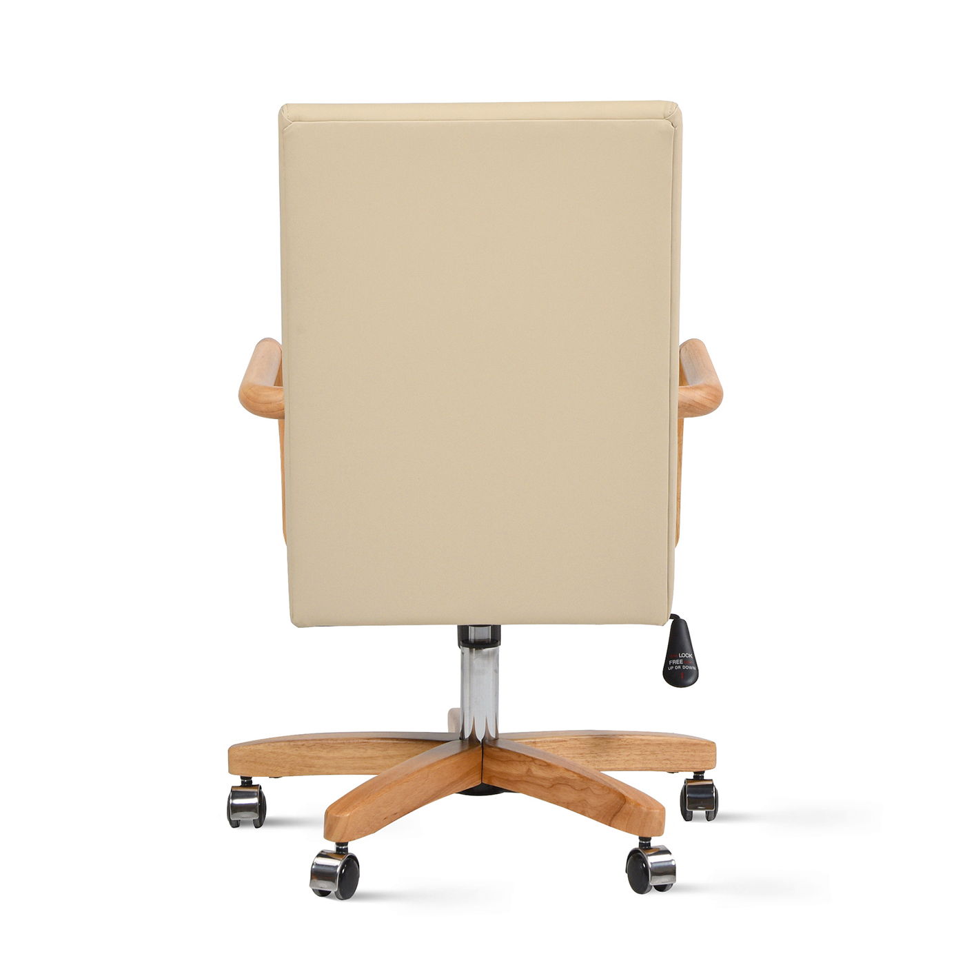 Dumont farmhouse high-back swivel office chair in neutral cream beige with wood base on Tampa Home & Garden Store