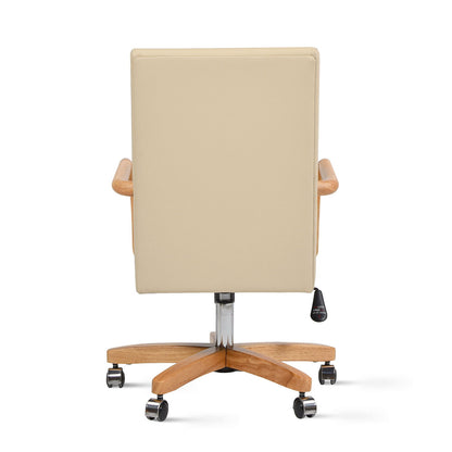 Dumont farmhouse high-back swivel office chair in neutral cream beige with wood base on Tampa Home & Garden Store