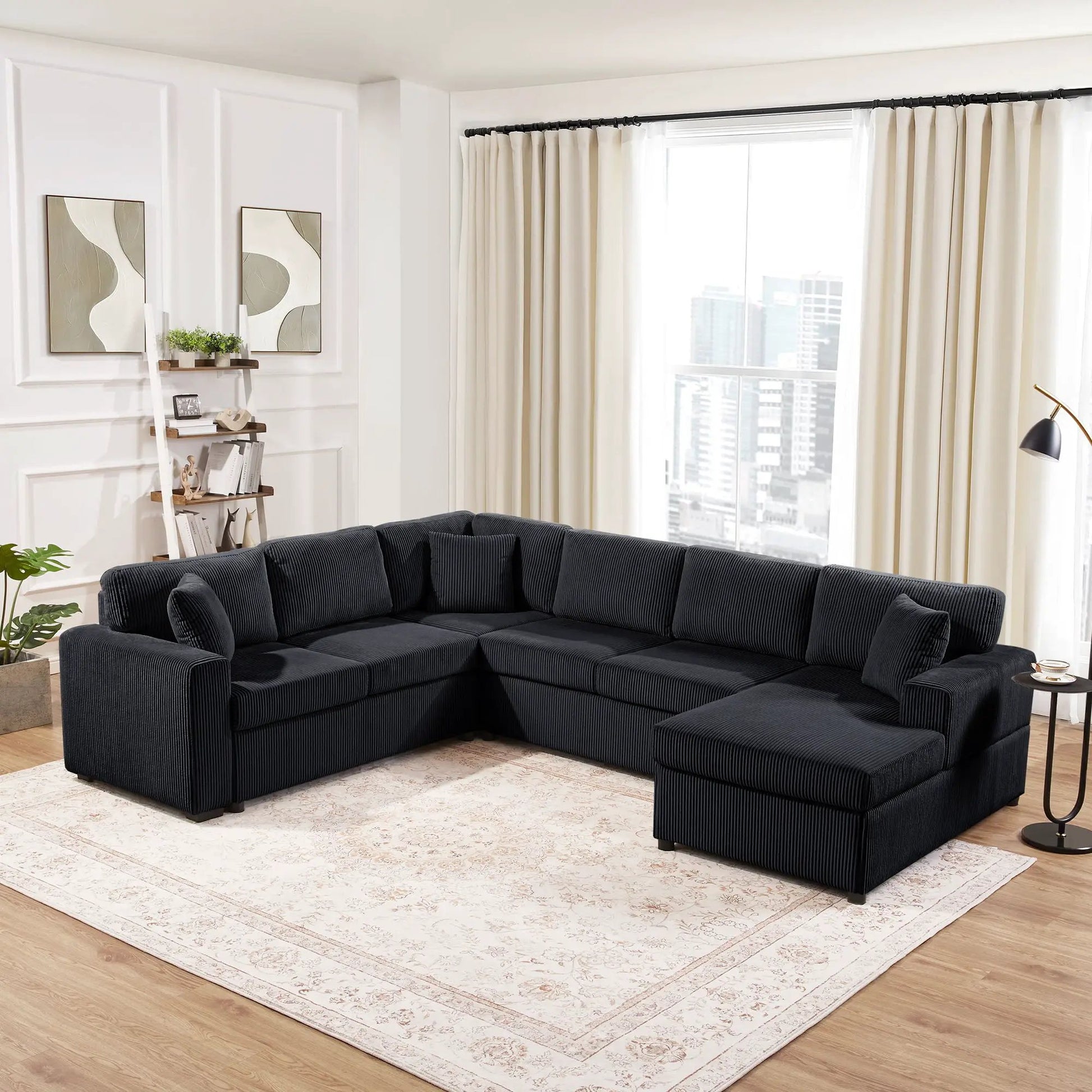 Oversized U-shaped sectional sofa with chaise in charcoal fabric, 3 plush pillows on Tampa Home & Garden Store