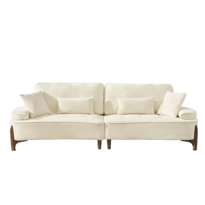 Comfortable Deep Seated Sofa with Pillows, cream upholstery, wooden legs on Tampa Home & Garden Store