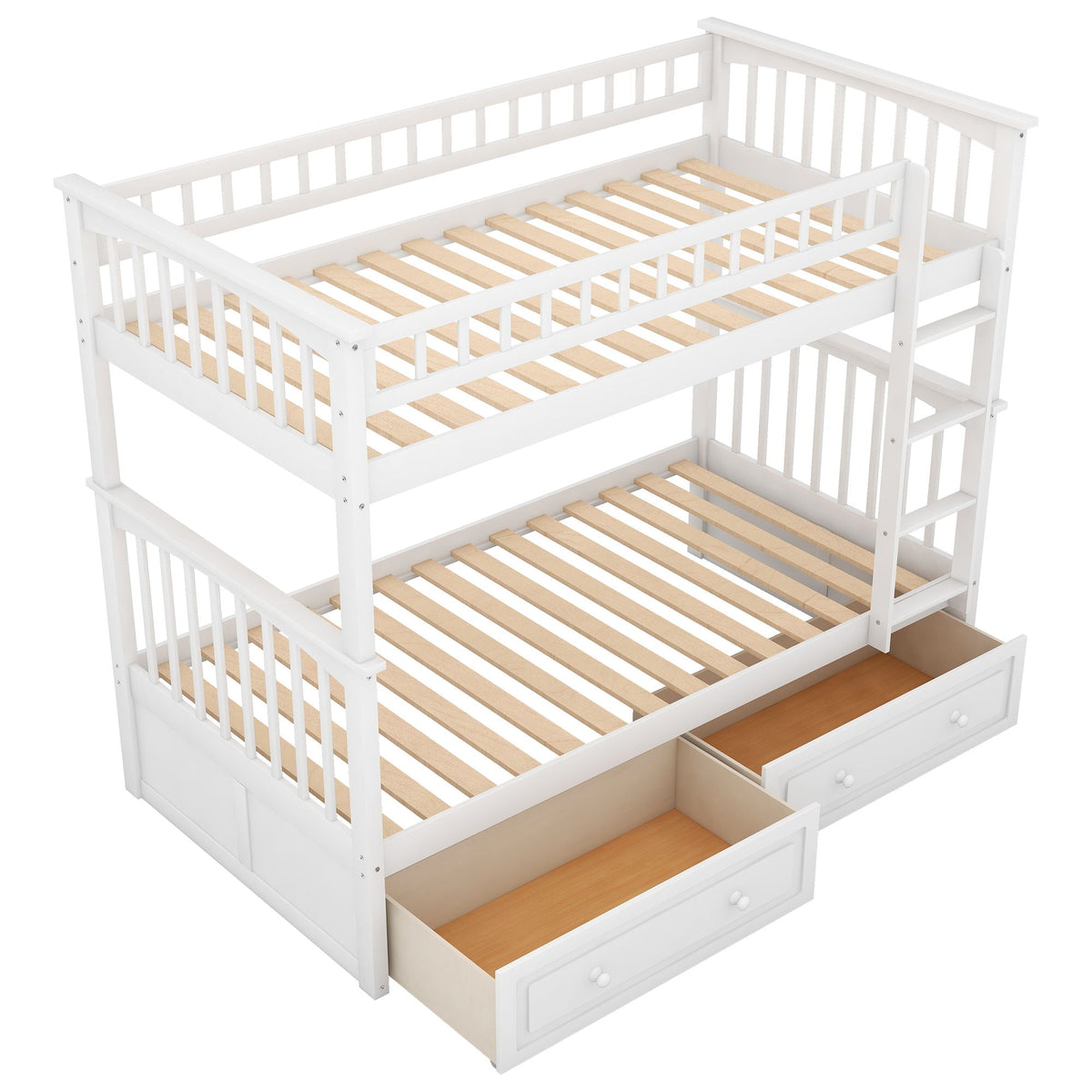 White wooden twin over twin bunk bed with 2 under-bed drawers by HouseOfZazla on Tampa Home & Garden Store