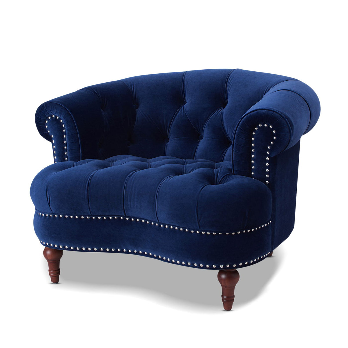 Victorian tufted velvet accent chair by HouseOfZazla in dark blue with nailhead trim on Tampa Home & Garden Store