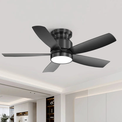 Flush Mount Ceiling Fan With 18W LED Light Remote