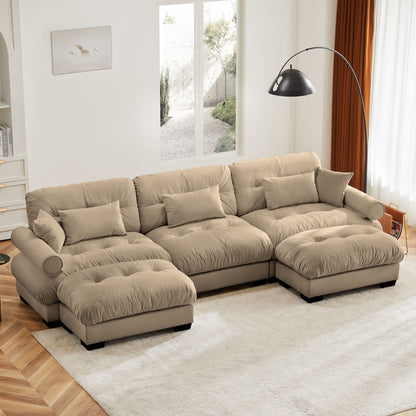 HouseOfZazla oversized modular sectional sofa with movable ottoman in beige fabric 2-piece set on Tampa Home & Garden Store