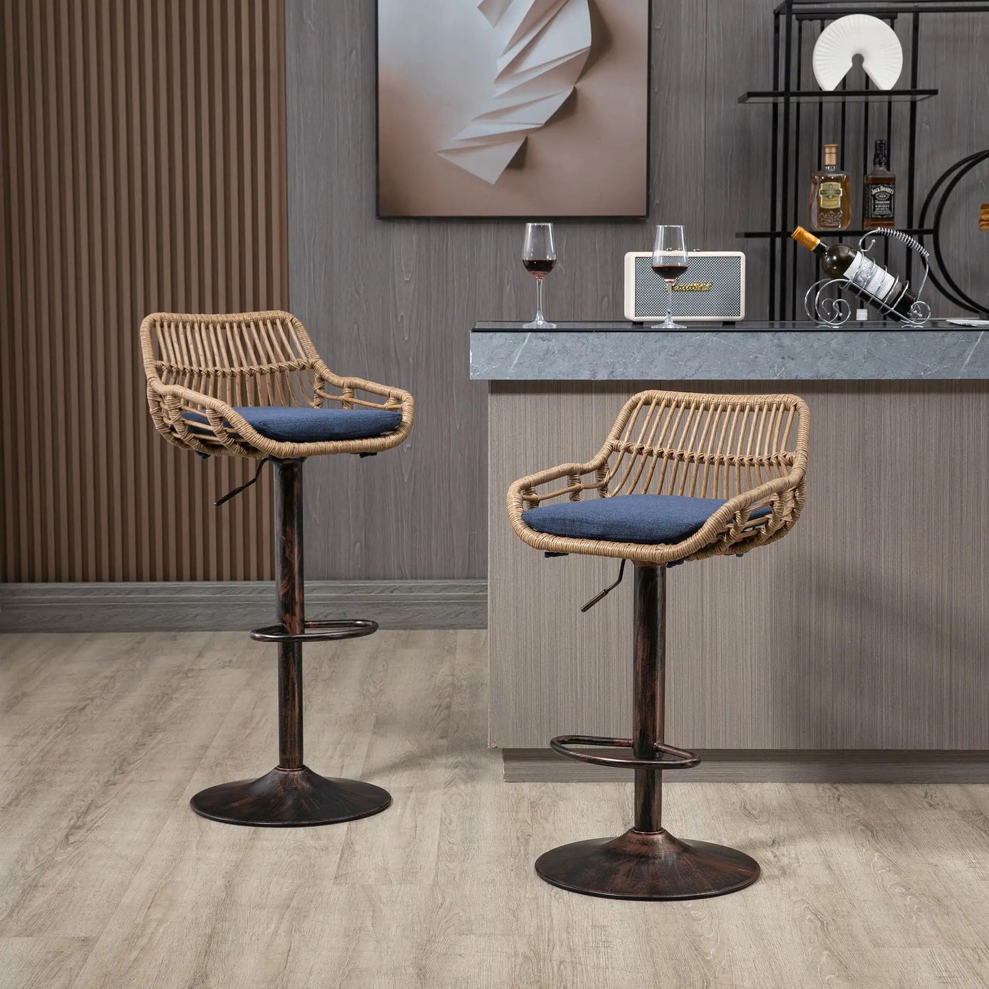 Modern Swivel Bar Stools with Footrest Set of 2
