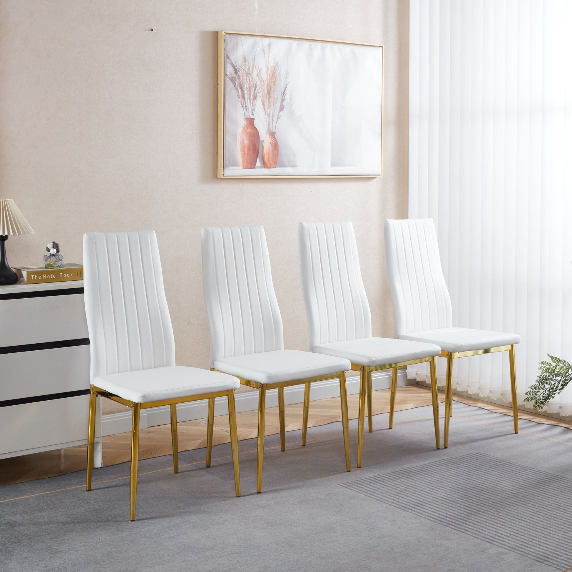 Elegant Legs Dining Chair set of 4 with white upholstered seats and gold metal legs on Tampa Home & Garden Store
