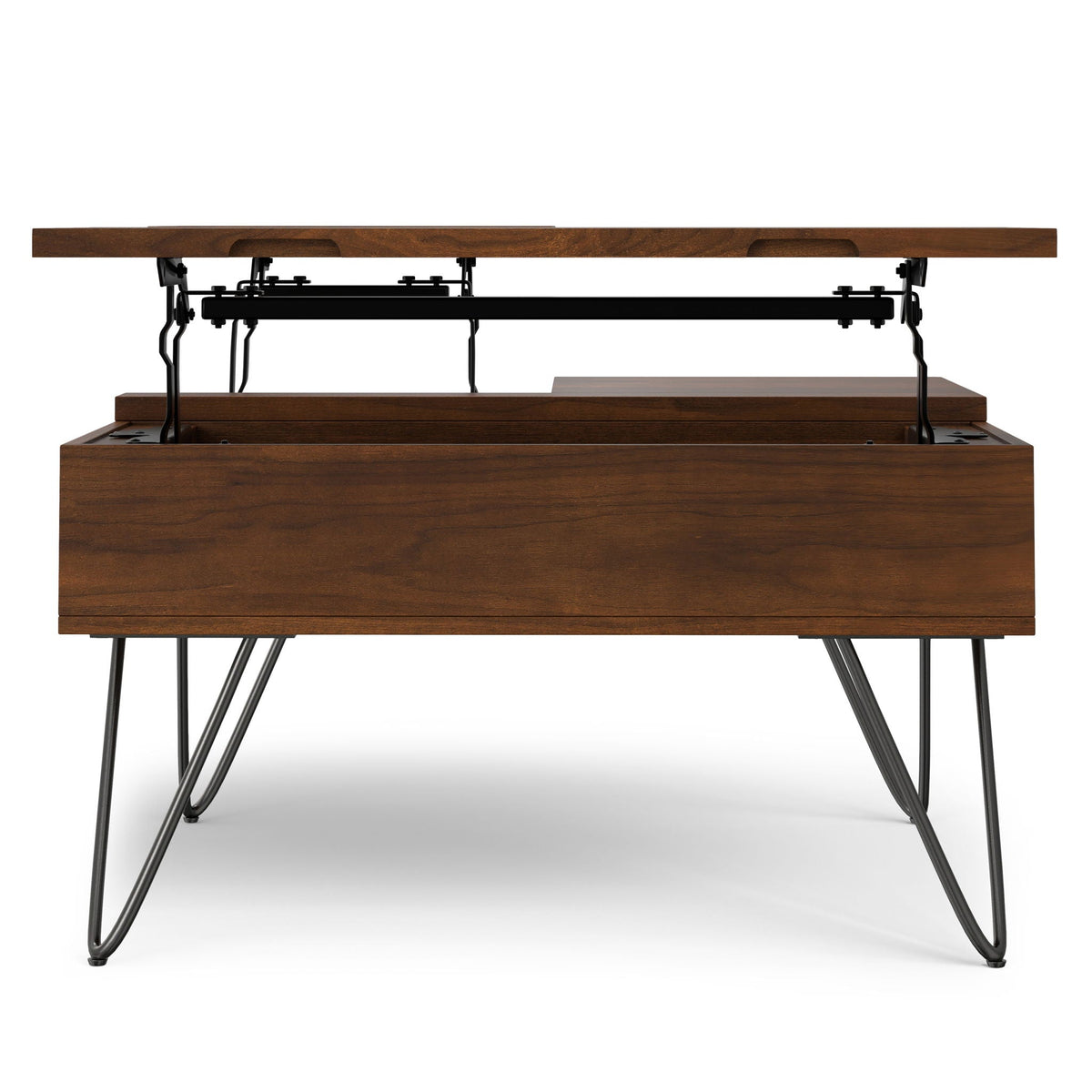Square lift-top walnut coffee table with hidden storage and black metal legs HouseOfZazla on Tampa Home & Garden Store