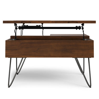 Square lift-top walnut coffee table with hidden storage and black metal legs HouseOfZazla on Tampa Home & Garden Store