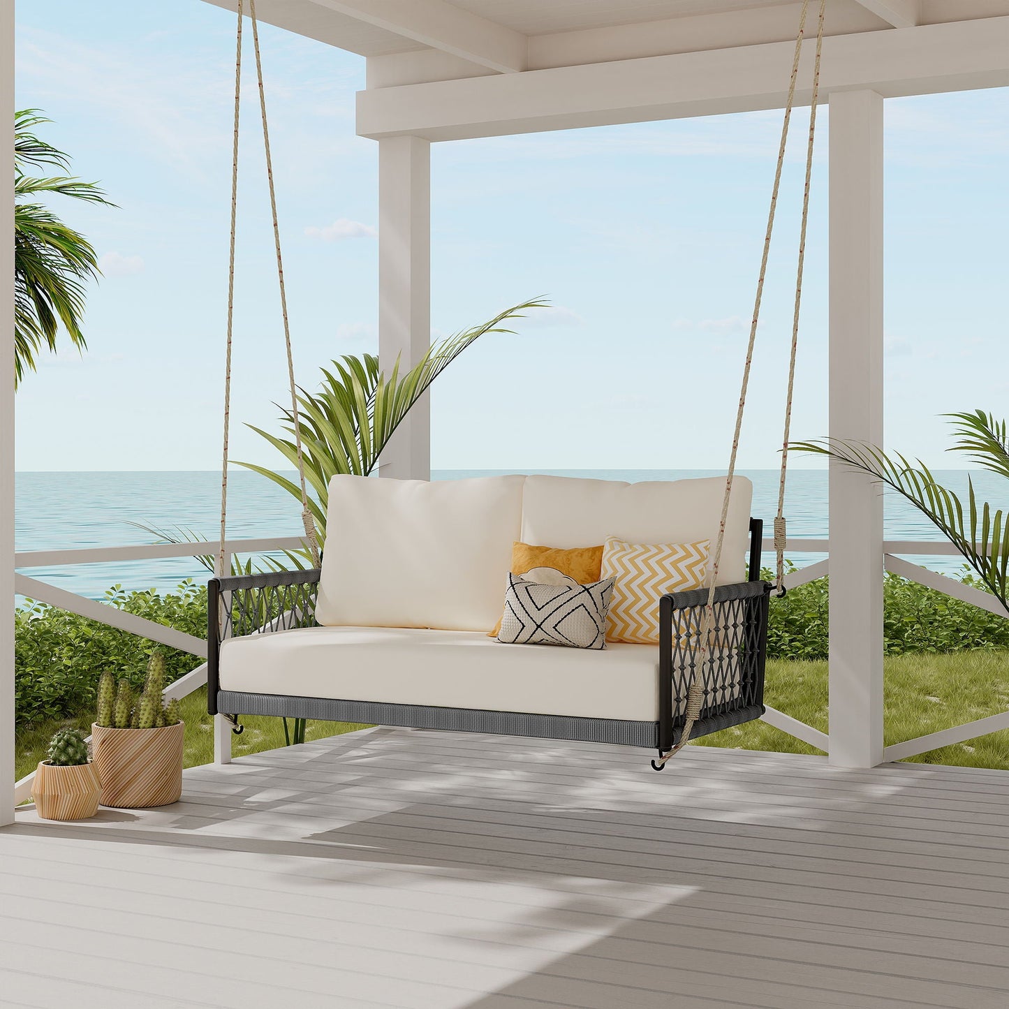 Beige Outdoor Swing Sofa with Soft Cushions
