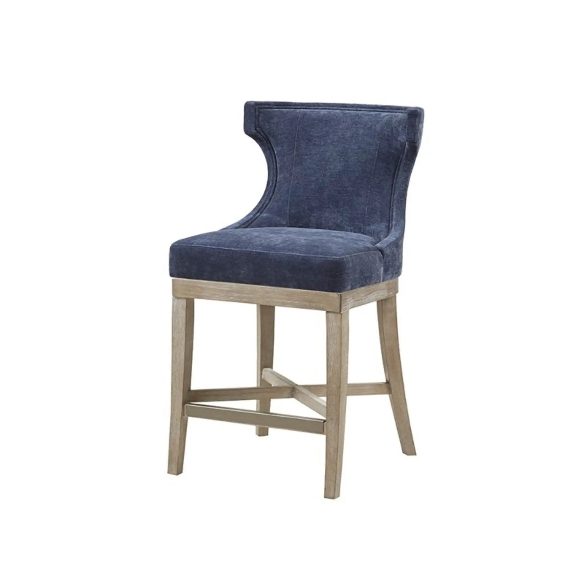Carson counter stool with swivel seat, blue denim upholstery and light wood legs on Tampa Home & Garden Store