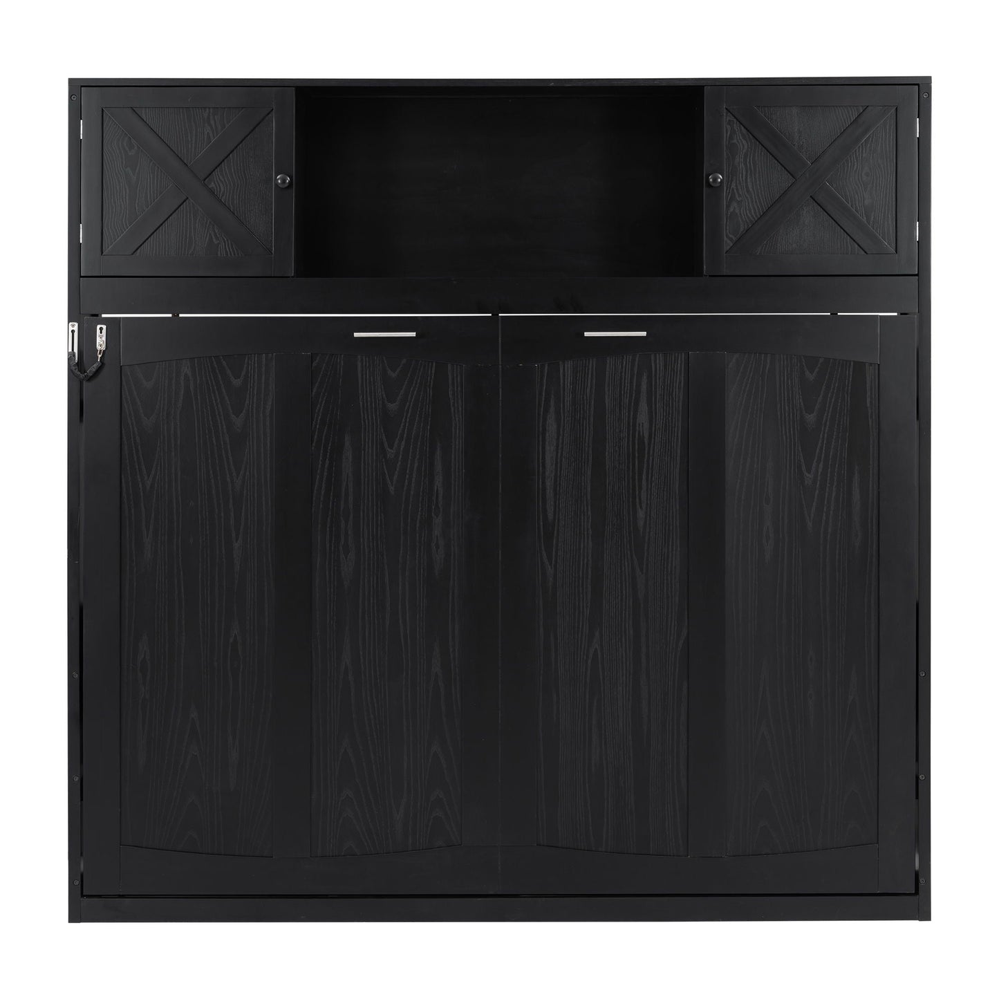 Murphy bed with storage cabinets in black wood, X-panel doors, HouseOfZazla on Tampa Home & Garden Store