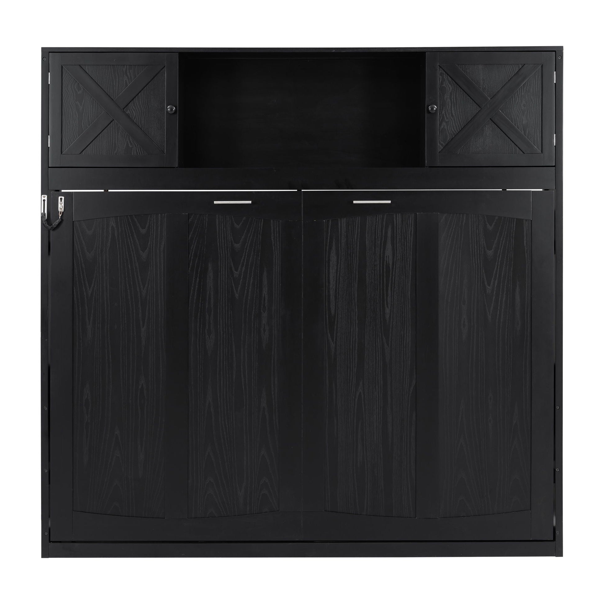 Murphy bed with storage cabinets in black wood, X-panel doors, HouseOfZazla on Tampa Home & Garden Store