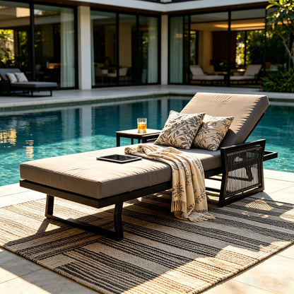 Black Iron Outdoor Chaise with Mixed Rope