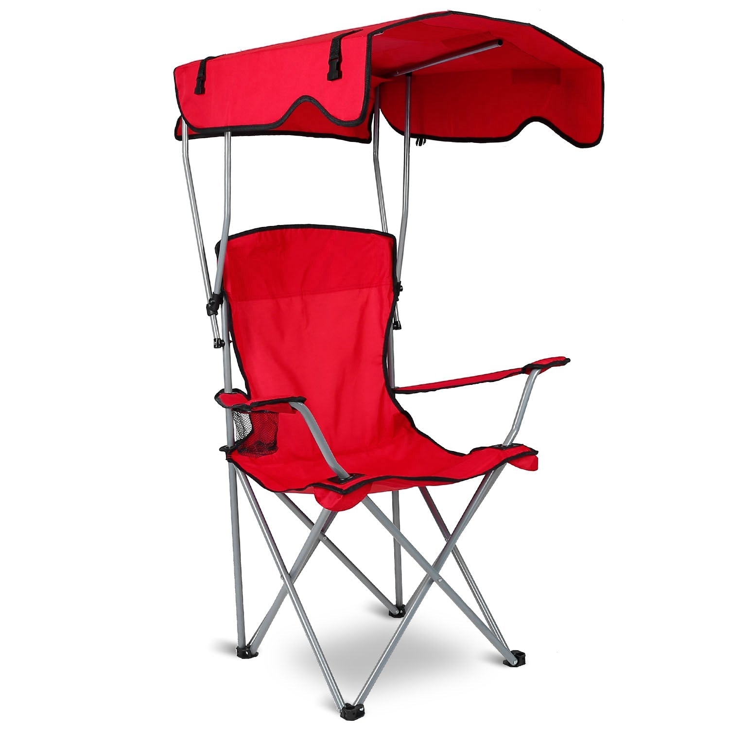 GemGear foldable beach canopy chair in red with cup holder and cross-frame legs on Tampa Home & Garden Store