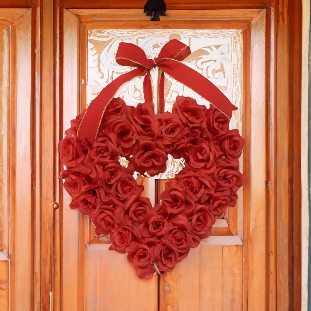 Red rose heart wreath wedding decor with red satin bow by FLIPSTYLEZLLC on Tampa Home & Garden Store
