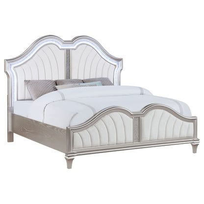 Katerina platform bed with LED light, silver metallic frame and tufted upholstered headboard on Tampa Home & Garden Store