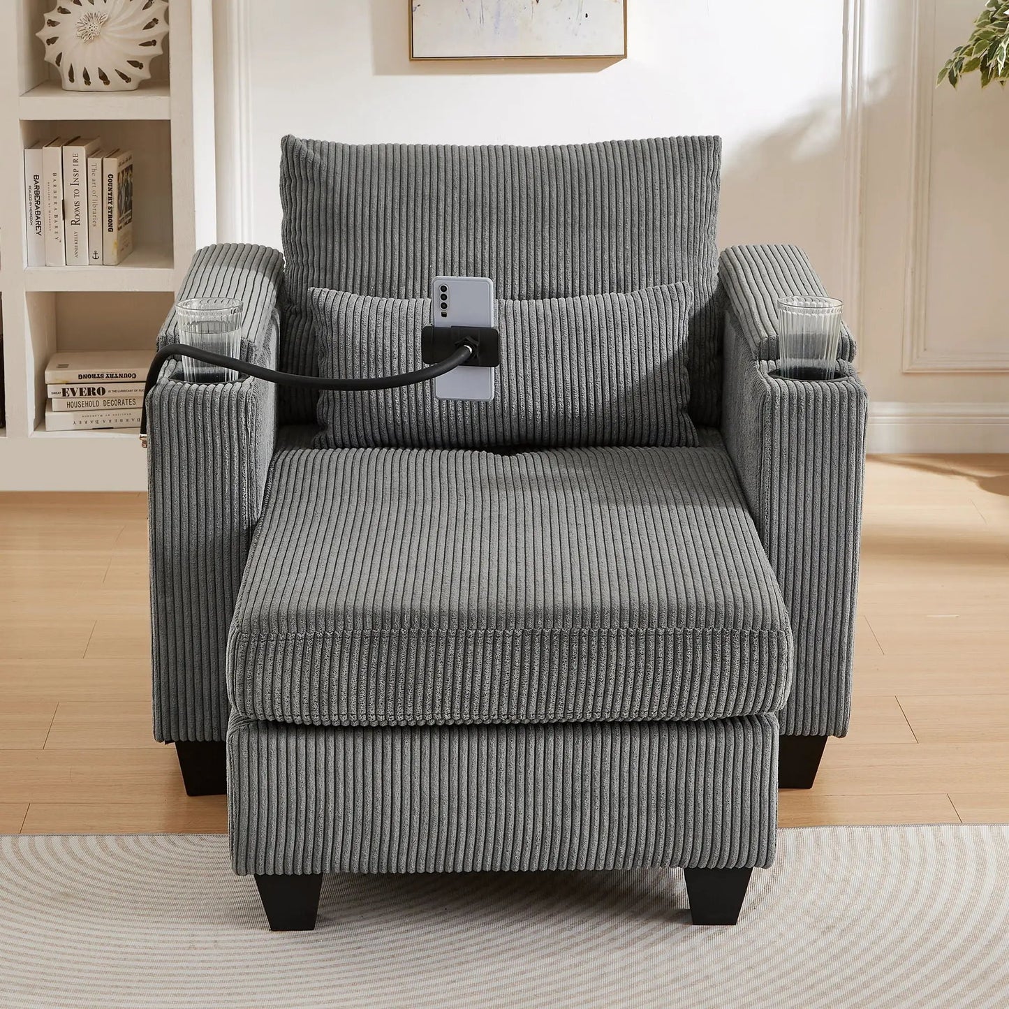 Convertible Chaise Lounge Chair With USB Ports